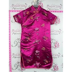 Eastern collection dress Girls' Hot Pink Satin Floral Cheongsam Mandarin Collar
